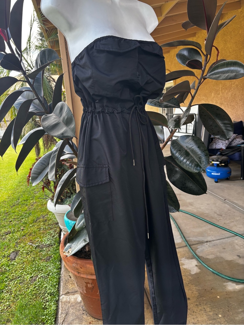 SHEIN Black Strapless Cargo Jumpsuit